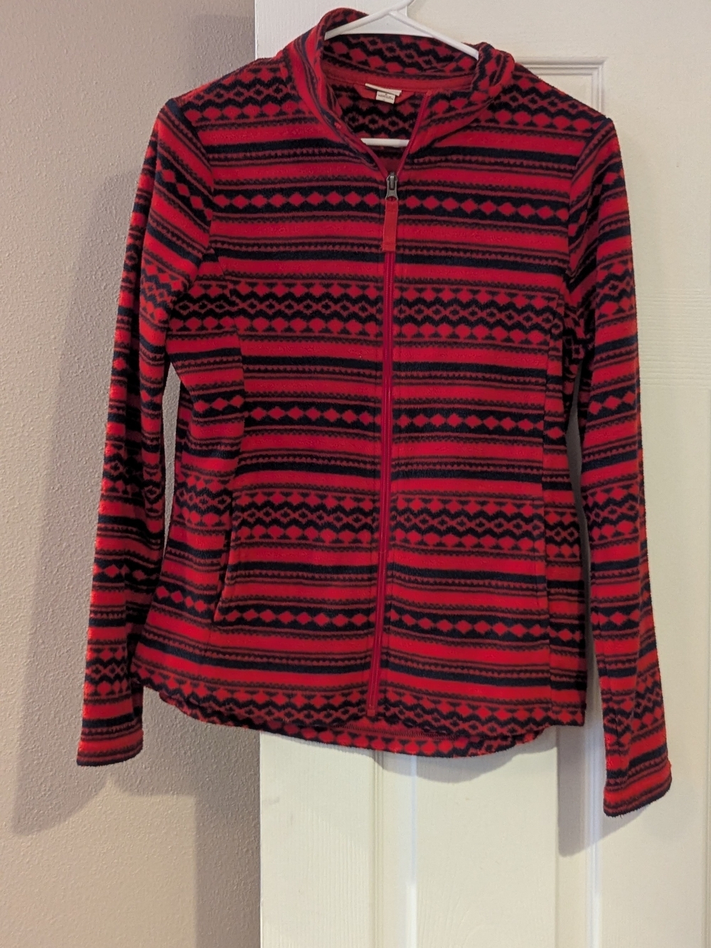 Merona Red and Black Patterned Zip-Up Teddy Jacket